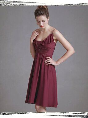NWOT: Berry Red Silk Ruffled, Swingy, A-Line Dress w Chain Straps (4) Quilaree